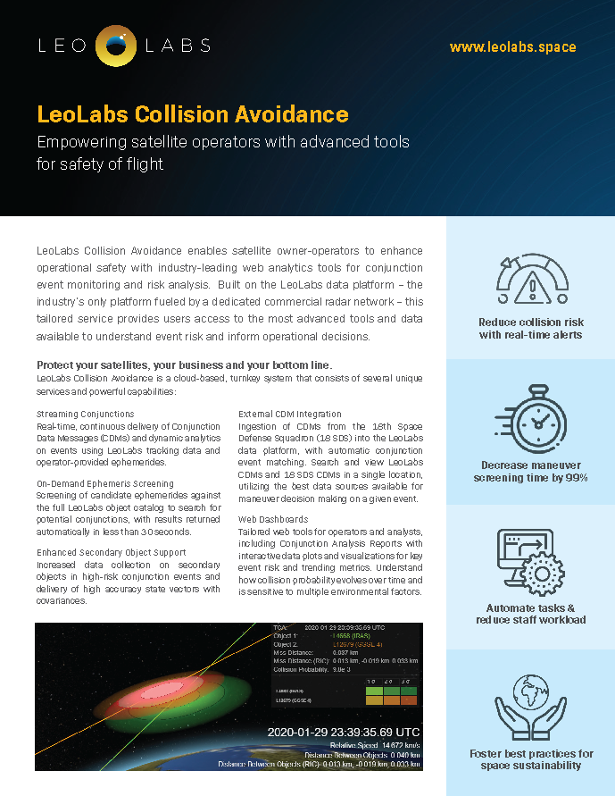 LeoLabs Collision Avoidance Product Sheet 